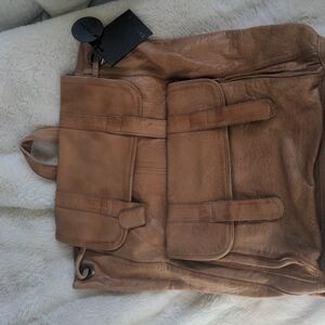 Day & Mood Tan Canvas Backpack with Durable Texture and Top Handle